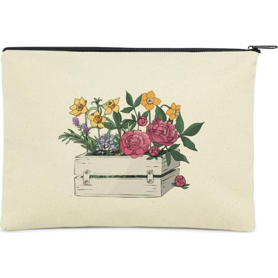 Çınar Bez Çanta Clutch Kasada Çiçek Kanvas Makyaj Çantası