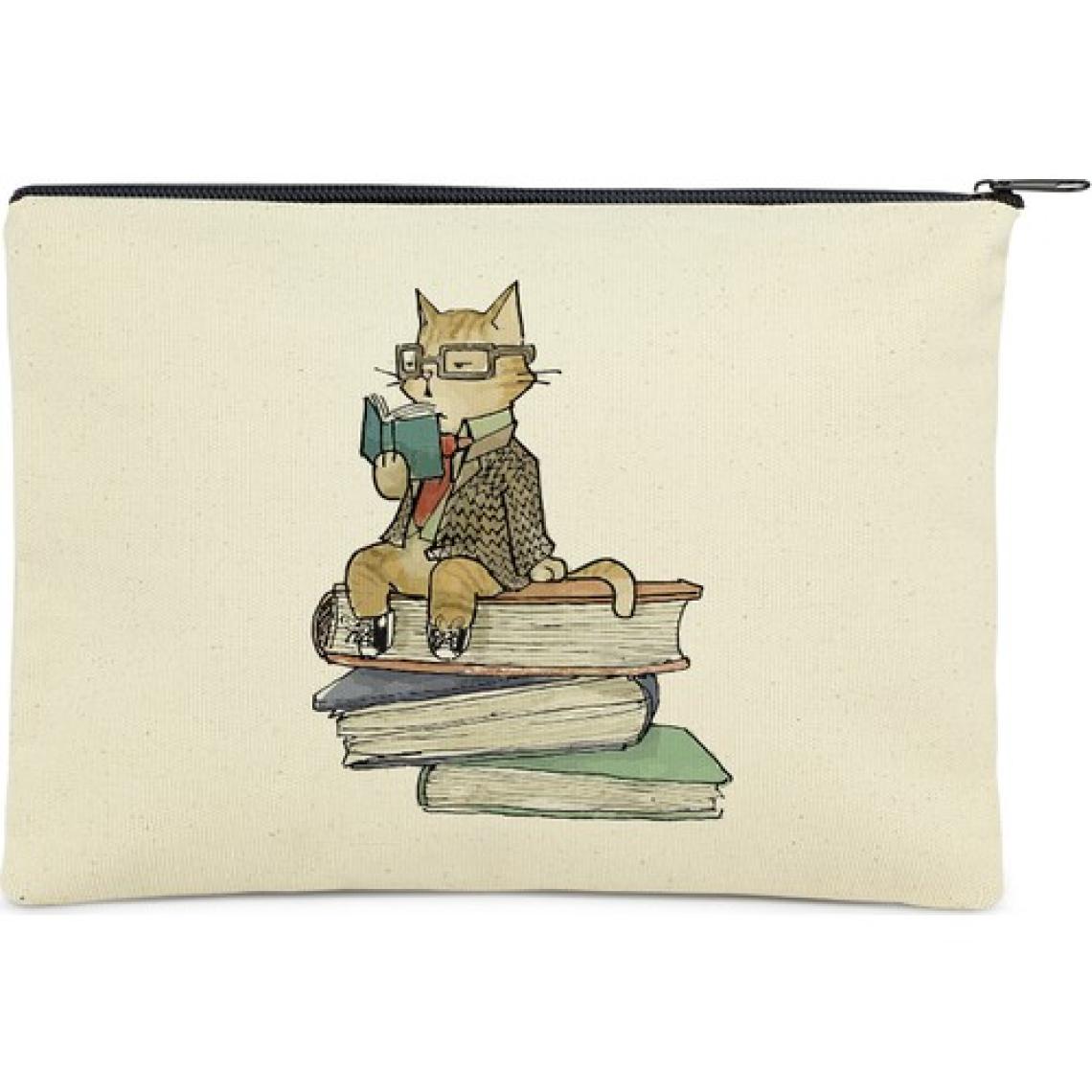 Çınar Bez Çanta Clutch Kitap Okuyan Kedi Kanvas Makyaj Çantası