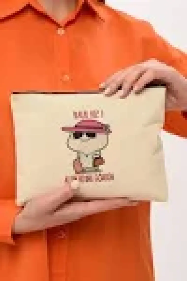 Çınar Bez Çanta Clutch Beybi Baskılı Kanvas Makyaj Çantası