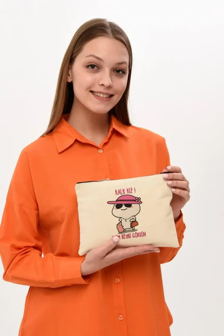 Çınar Bez Çanta Clutch Beybi Baskılı Kanvas Makyaj Çantası