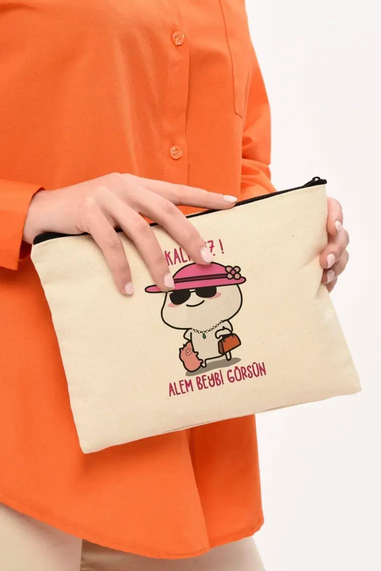 Çınar Bez Çanta Clutch Beybi Baskılı Kanvas Makyaj Çantası