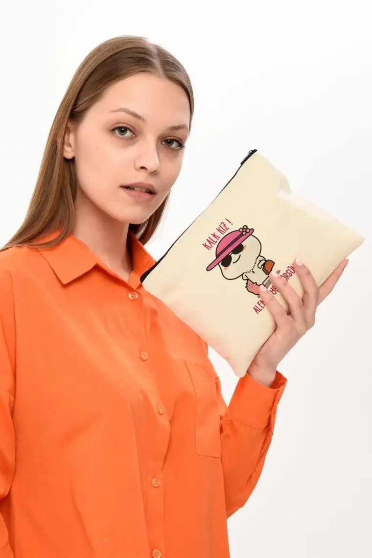 Çınar Bez Çanta Clutch Beybi Baskılı Kanvas Makyaj Çantası