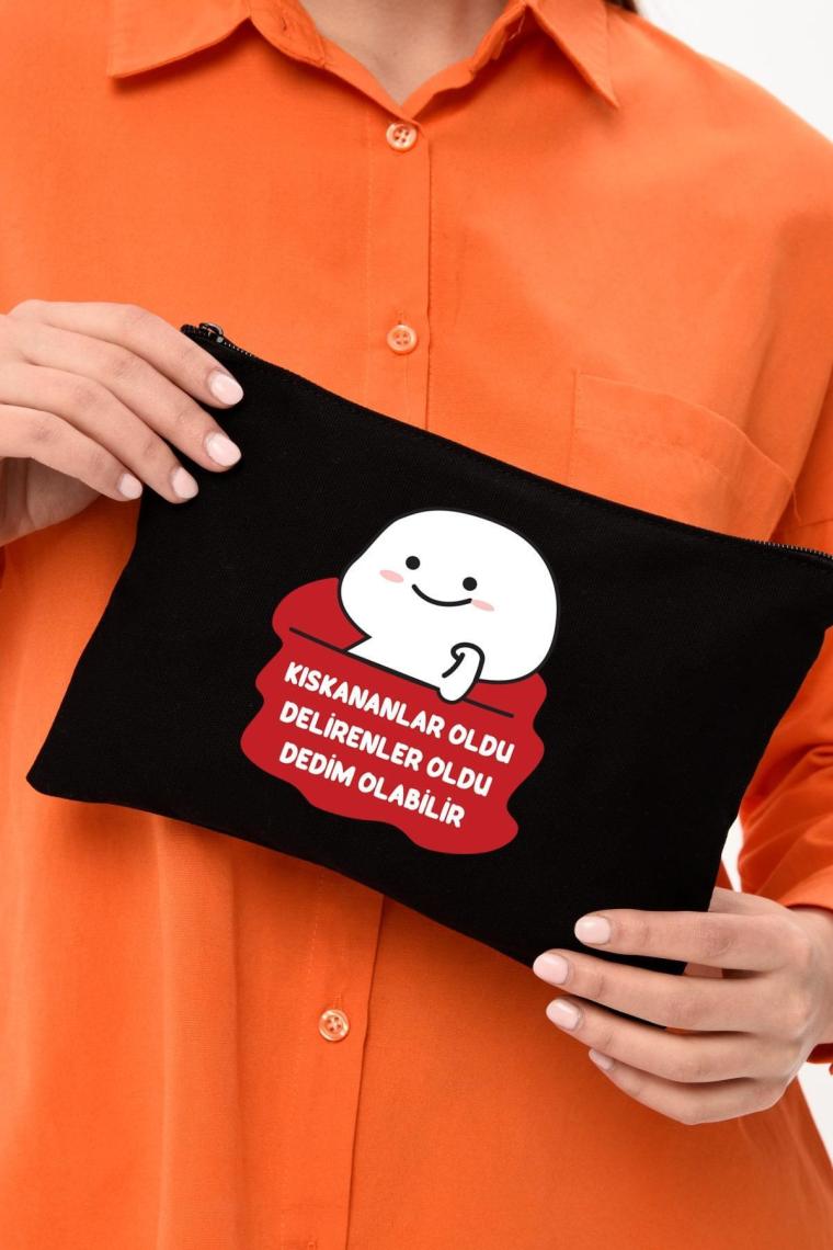 Çınar Bez Çanta Clutch Olabilir Baskılı Siyah Kanvas Makyaj Çantası
