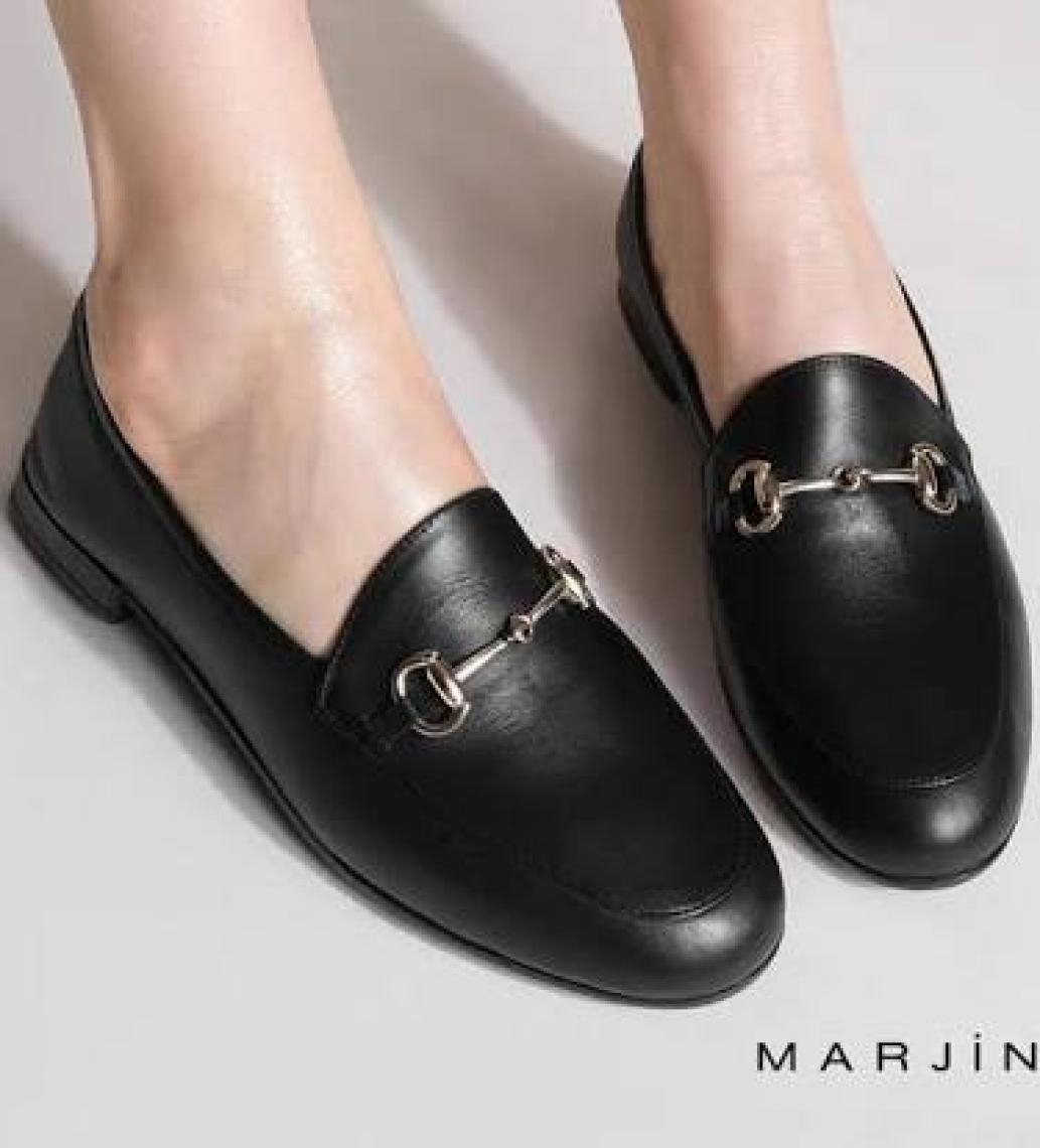 Marjin Kadın Hakiki Deri Zincirli Loafer Günlük Ayakkabı Tanle