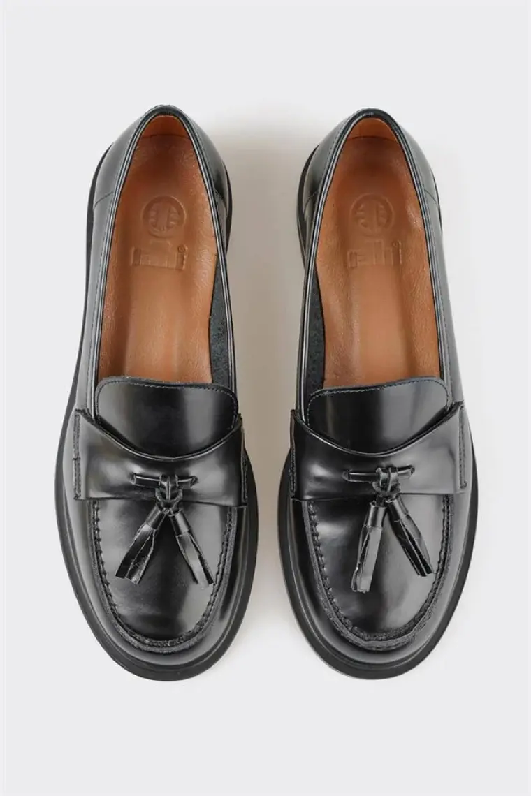 Luvi Lily Siyah Cilt Kadın Loafer