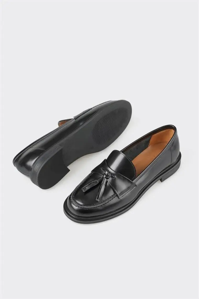 Luvi Lily Siyah Cilt Kadın Loafer