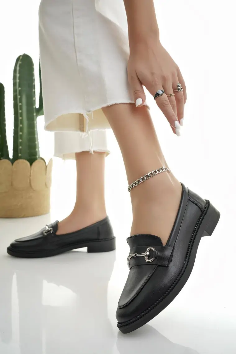 Muggo Sussie Garantili Metal Tokalı Kadın Loafer Günlük Ayakkabı