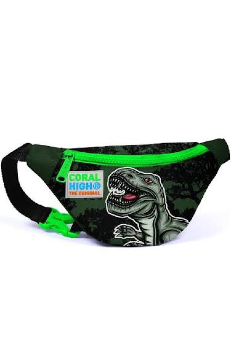 Coral High Yeşil Dinazor Baskılı Bel Çantası - Erkek Çocuk