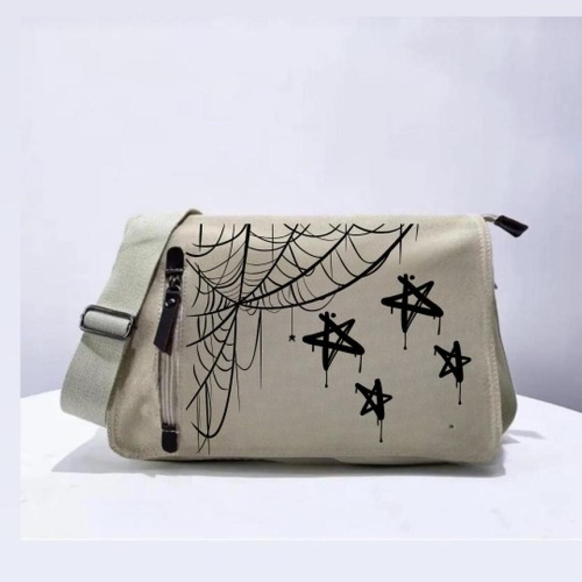 Gothic Web Baskılı Unisex Bej Postacı Çantası