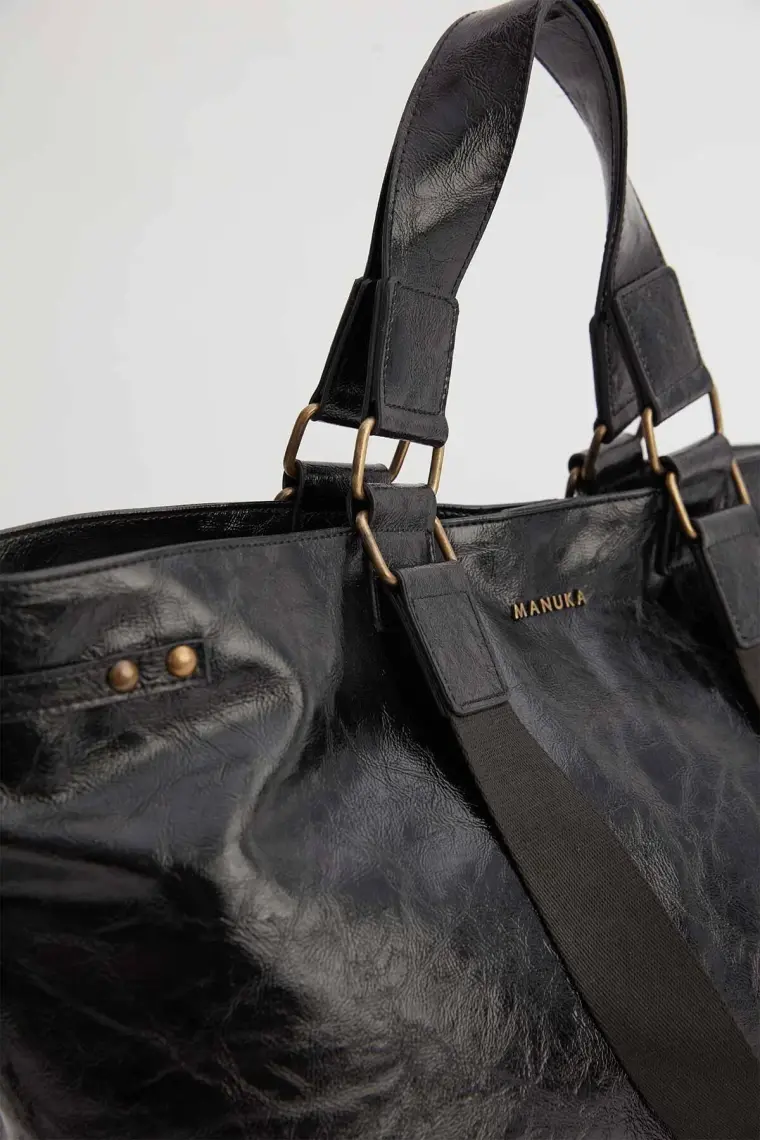 Manuka Big City Deri Tote Çanta Siyah