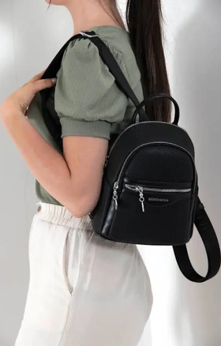 Silver Polo Iki Bölmeli Kadın Sırt Çantası 983 M86 34725 Siyah Mat Siyah