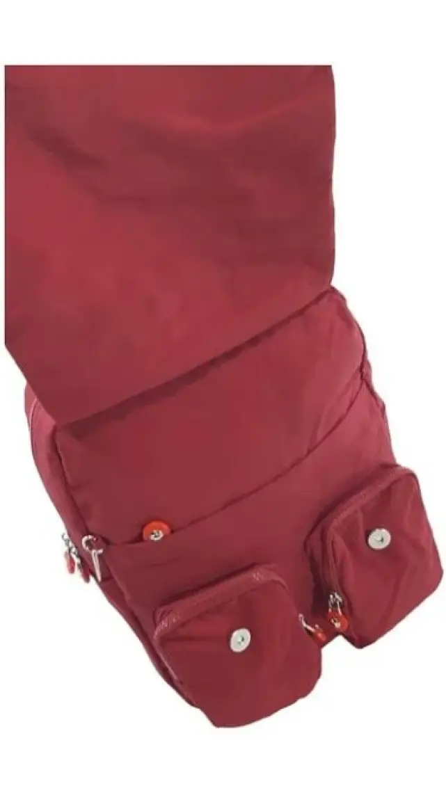 Baginn Klinkır Kumaş Kadın Sırt Çantası Kapaklı Çok Cepli Hafif Yağmur Geçirmez Kumaş