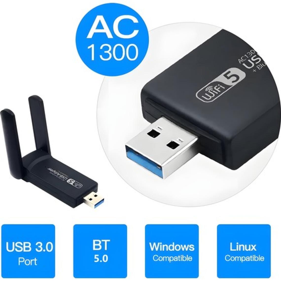 Megamus  Pc Için Çift Anten Bt5.0 Wifi 2'si Bir Arada Çift Bantlı AC1300MBPS Usb3.0 Wifi Adaptörü