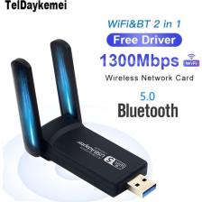 Megamus  Pc Için Çift Anten Bt5.0 Wifi 2'si Bir Arada Çift Bantlı AC1300MBPS Usb3.0 Wifi Adaptörü