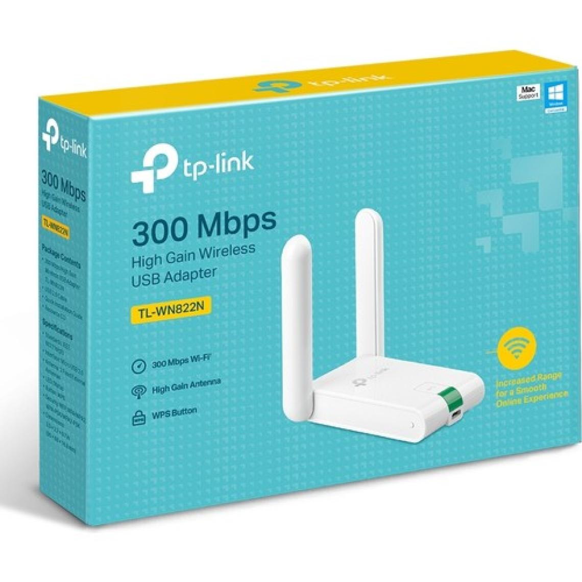 TP-Link TL-WN822N | Wi-Fi 4 USB Adaptör | 300 Mbps | Çift Harici Anten ile Yüksek Çekim Gücü | USB Kablo (1.5m) | WPS Butonu | Kolay Kurulum | Windows | macOS & Linux Uyumlu