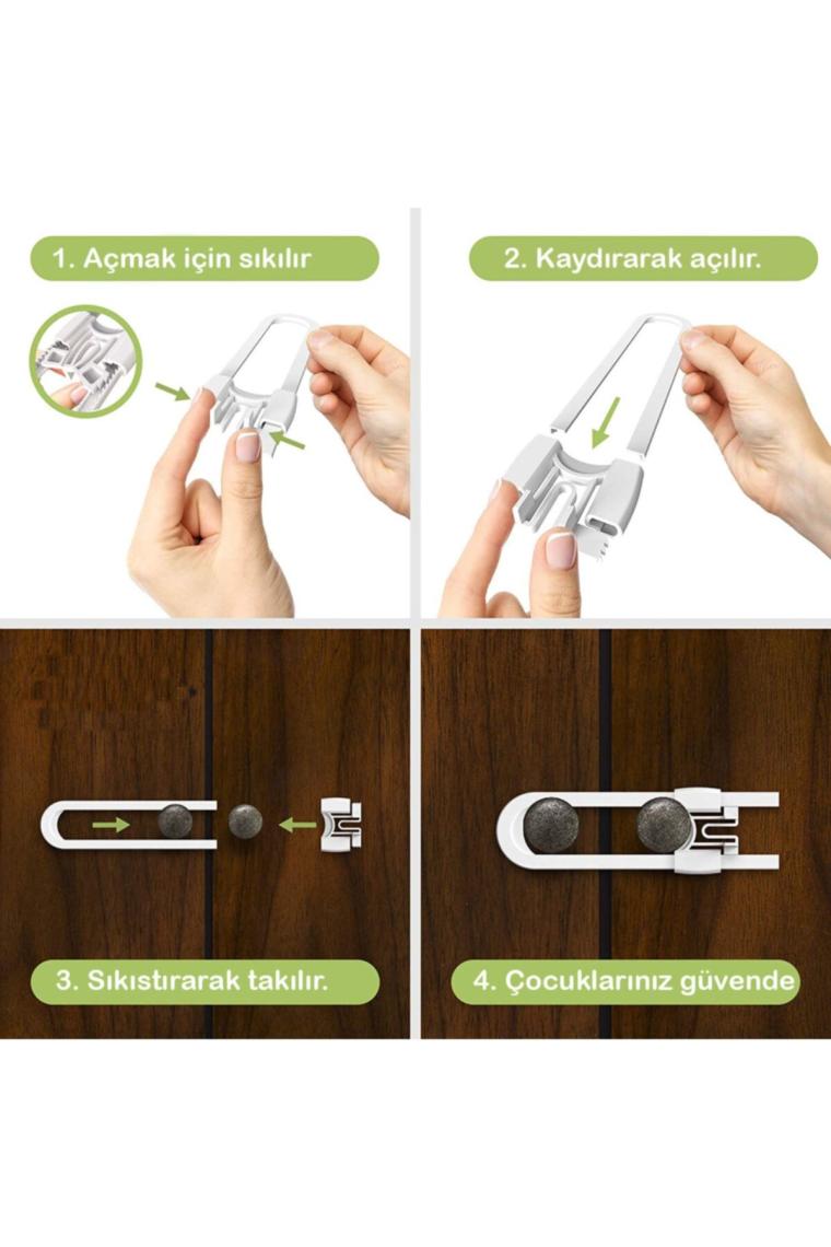 4 Adet Raylı Dolap Kilidi Çocuk Bebek Güvenliği Emniyet Kilidi