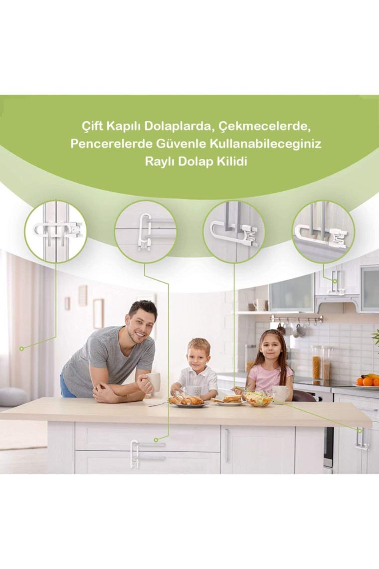 4 Adet Raylı Dolap Kilidi Çocuk Bebek Güvenliği Emniyet Kilidi