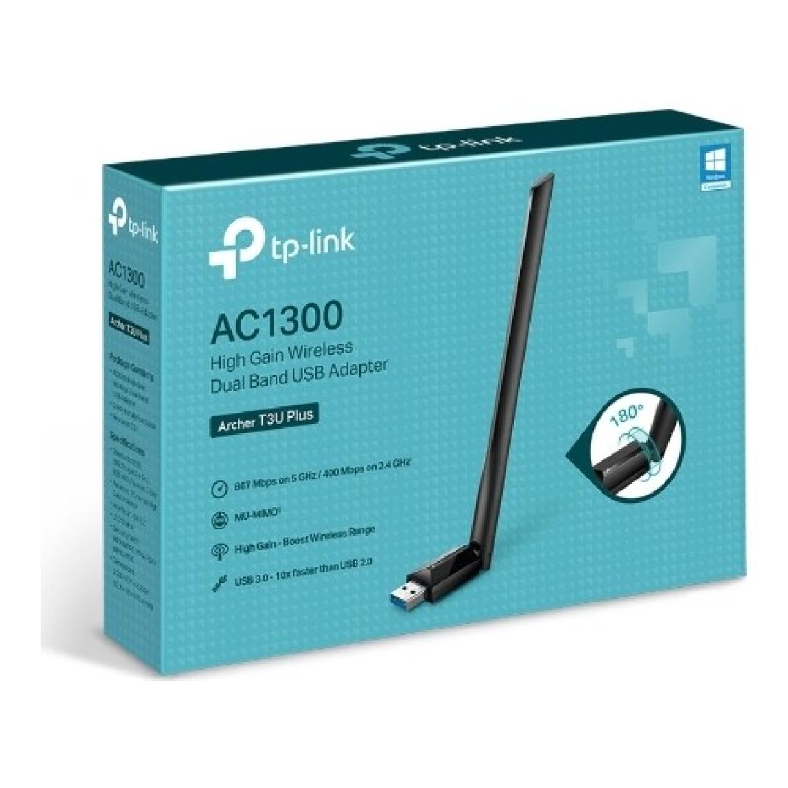 TP-Link Archer T3U Plus, AC1300 Mbps Yüksek Kazanımlı Dual-Band USB Adaptörü