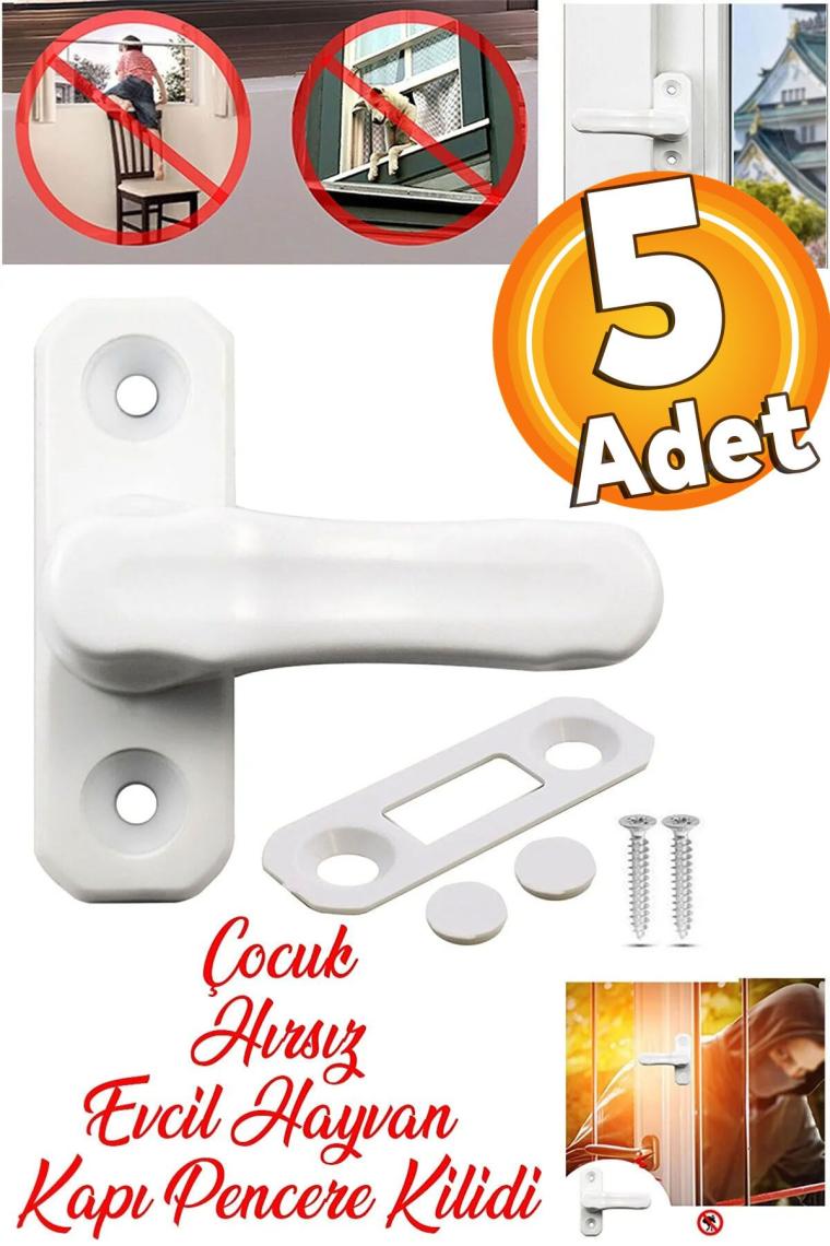 Bebek Çocuk Pimapen Pvc Kapı Pencere Emniyet Koruma Kilidi Mandalı Cam Kilidi Beyaz (5 ADET)