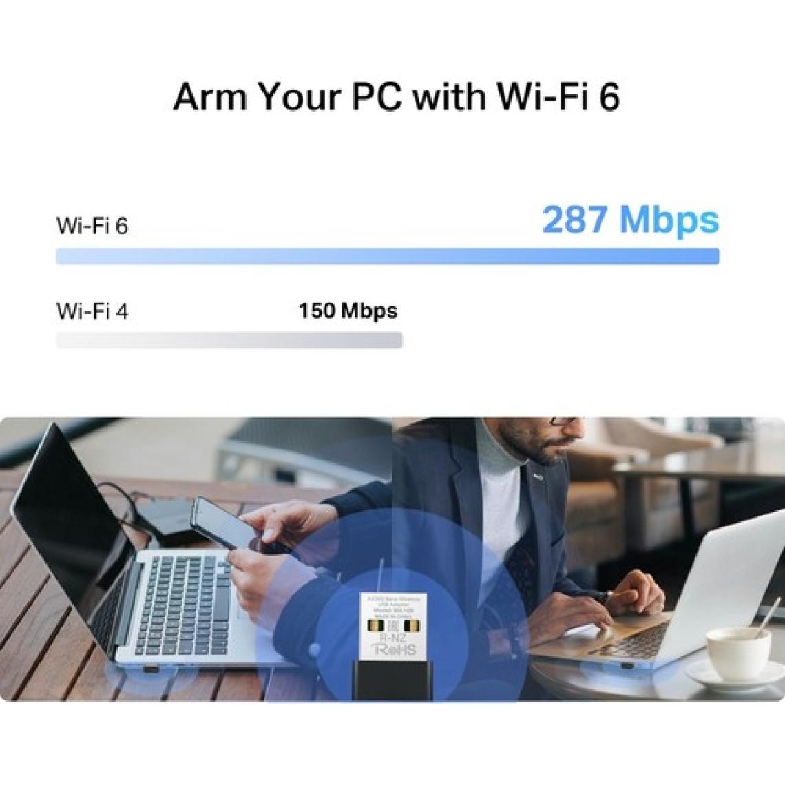 Mercusys MA14N | AX300 Mbps Nano USB Wi‑Fi 6 Adaptör | Kolay Kurulum | Windows & Linux Uyumlu | Tak‑Çalıştır