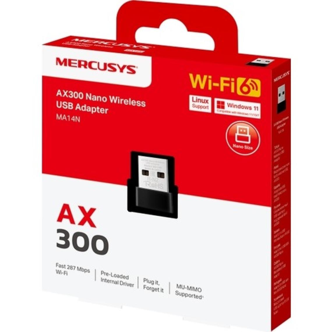 Mercusys MA14N | AX300 Mbps Nano USB Wi‑Fi 6 Adaptör | Kolay Kurulum | Windows & Linux Uyumlu | Tak‑Çalıştır