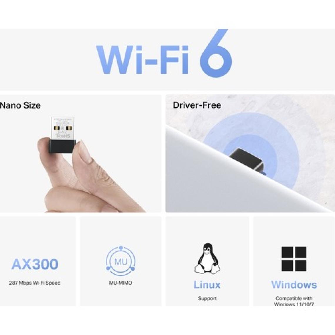 Mercusys MA14N | AX300 Mbps Nano USB Wi‑Fi 6 Adaptör | Kolay Kurulum | Windows & Linux Uyumlu | Tak‑Çalıştır