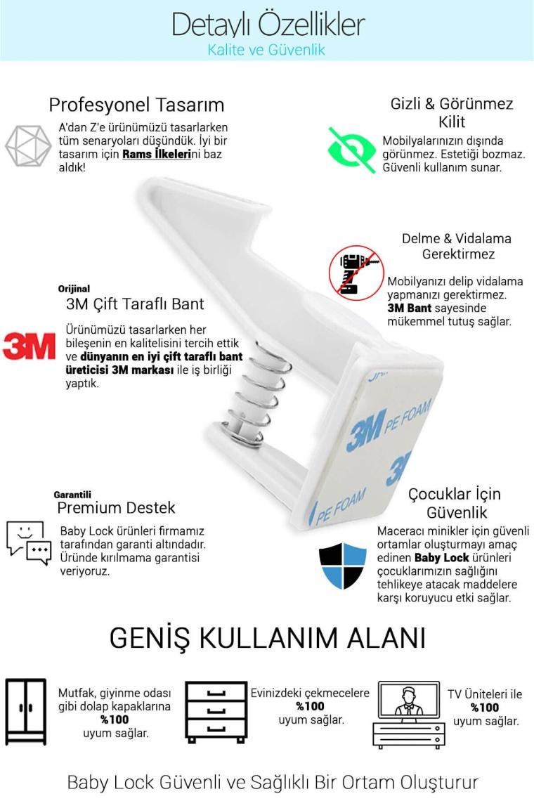 5 Adet Bebek Çocuk Kilit Çekmece Dolap Güvenlik Kilidi - Gizli Dayanıklı Estetik Tasarım