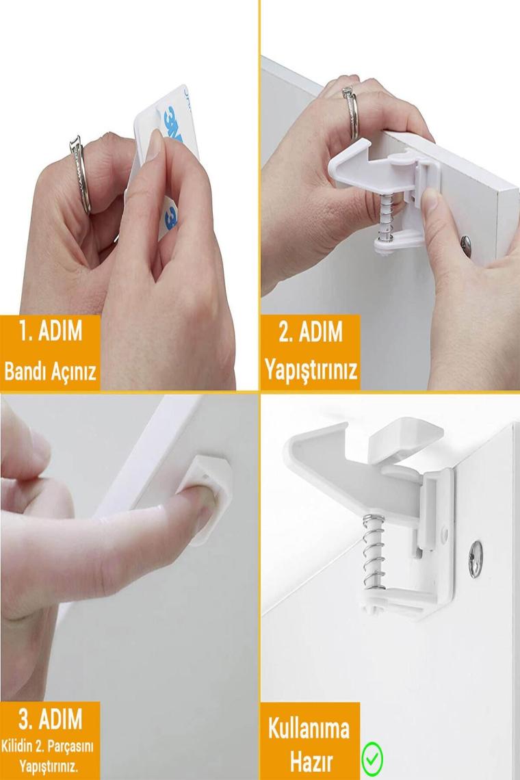 5 Adet Bebek Çocuk Kilit Çekmece Dolap Güvenlik Kilidi - Gizli Dayanıklı Estetik Tasarım