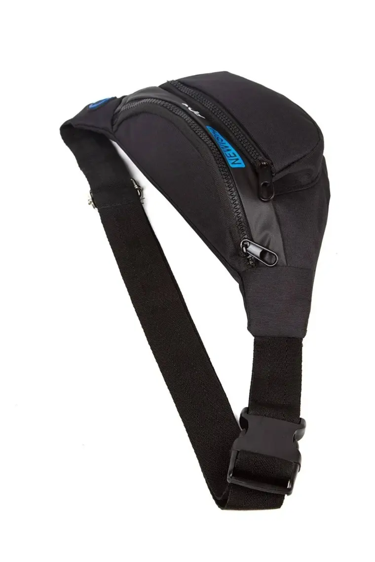 Newish Polo Erkek Kumaş USB Kulaklık Çıkışlı Crossbody Çapraz Göğüs Omuz ve Bel Çantası newpolo201 - Siyah - Mavi