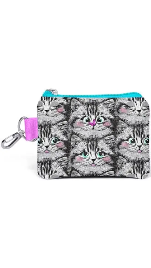 Coral High Gri Kedi Desenli Bozuk Para Çantası 21907