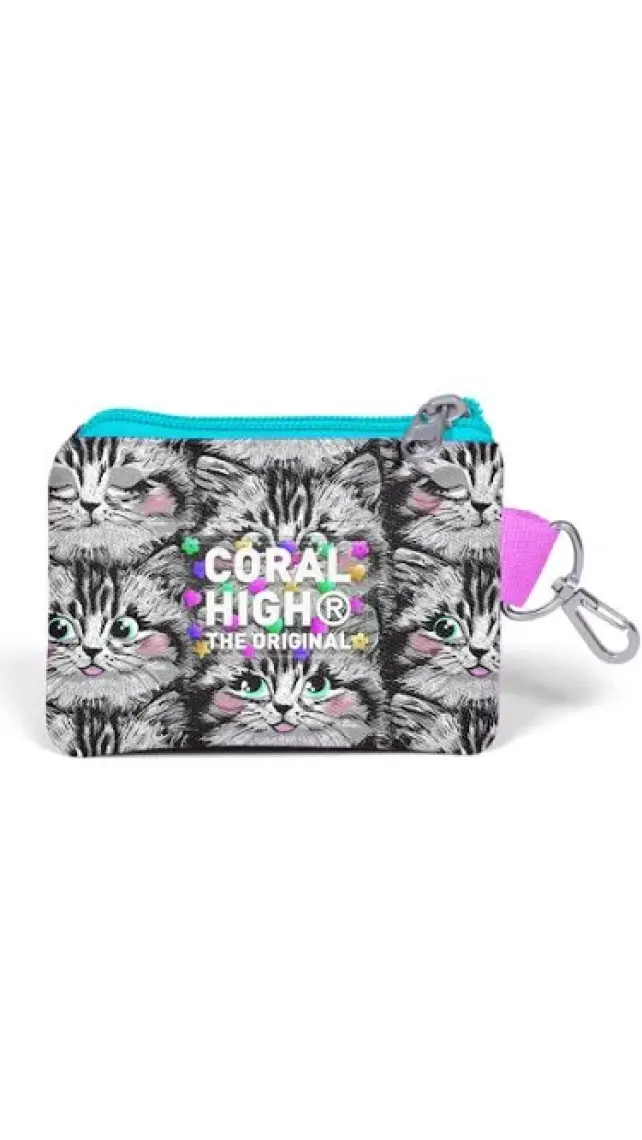 Coral High Gri Kedi Desenli Bozuk Para Çantası 21907