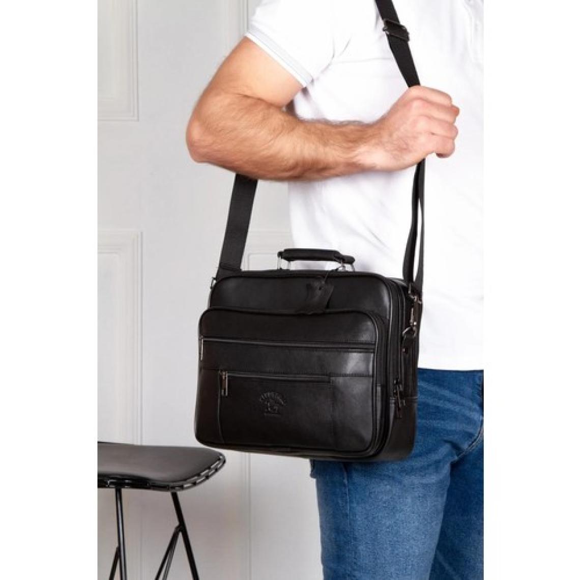 Newish Polo Erkek Hakiki Deri Çelik Kasalı Omuz ve El Çantası Battal Boy - newpolo147 - Siyah