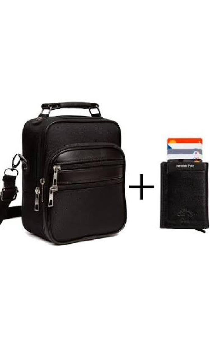 Newish Polo Erkek Siyah Günlük Omuz El Çantası ve Mekanizmalı Cüzdan newpolo053