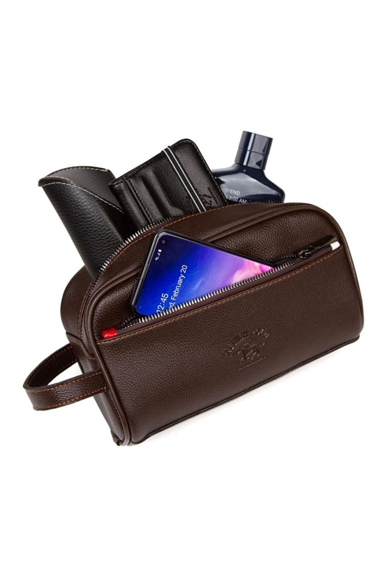 Newish Polo Erkek Deri Portföy Clutch Traş Kozmetik Bakım Ve Günlük El Çantası (14X24CM) newpolo171 - Kahverengi