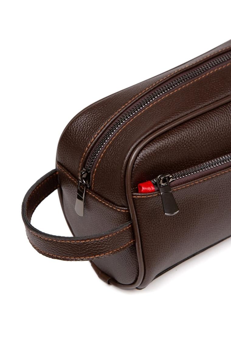 Newish Polo Erkek Deri Portföy Clutch Traş Kozmetik Bakım Ve Günlük El Çantası (14X24CM) newpolo171 - Kahverengi