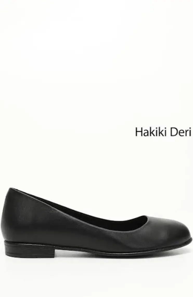 Gön Hakiki Deri Yuvarlak Burun Düz Taban Kadın Babet 24164