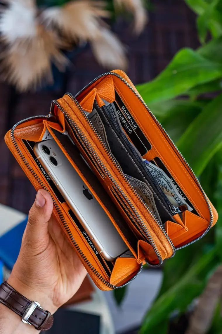 Garbalia Orleans Deri Telefon Bölmeli El Çantası Cüzdan Kartlık