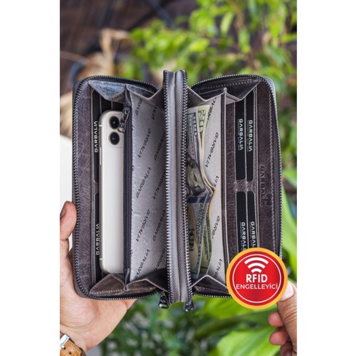 Garbalia Orleans Vintage Deri Telefon Bölmeli El Çantası Cüzdan Kartlık