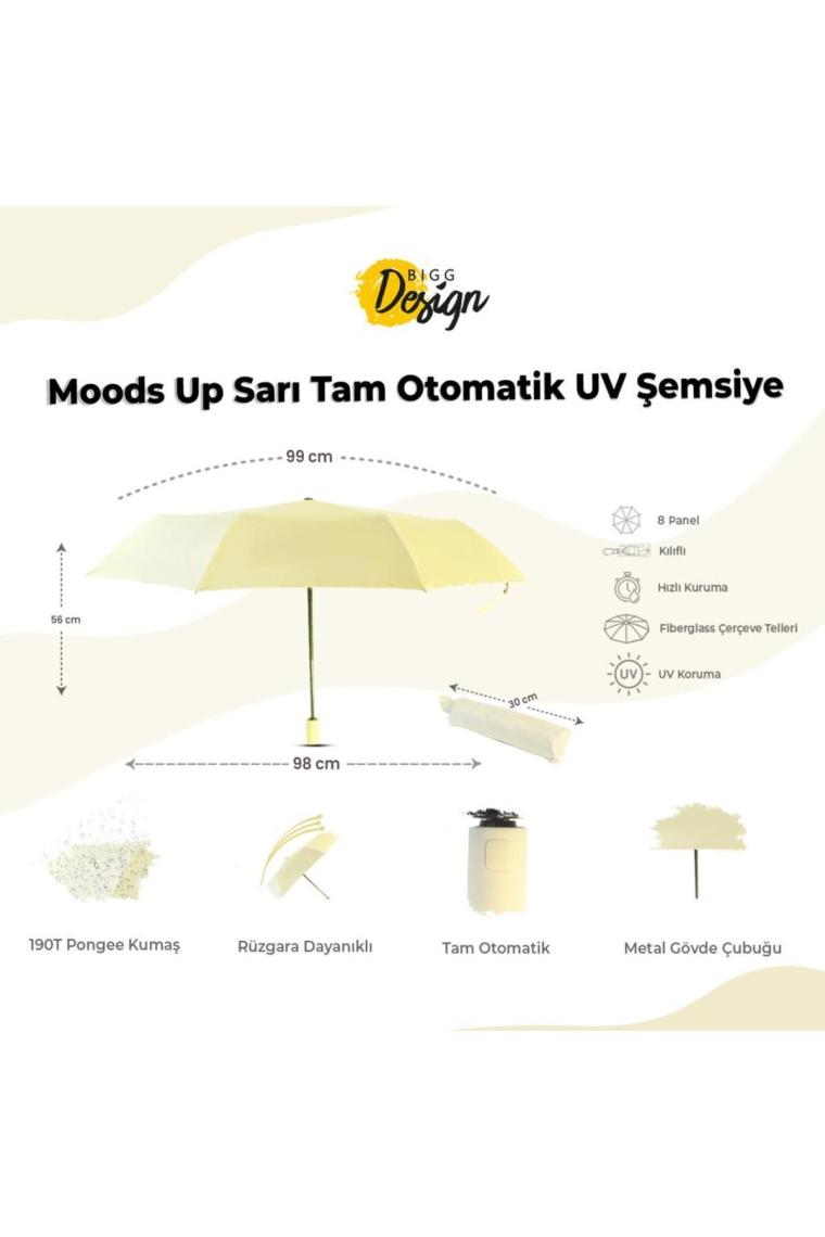 Moods Up Sarı Tam Otomatik Uv Şemsiye, Rüzgara Dayanıklı, Hızlı Kuruyan, Çanta Boy