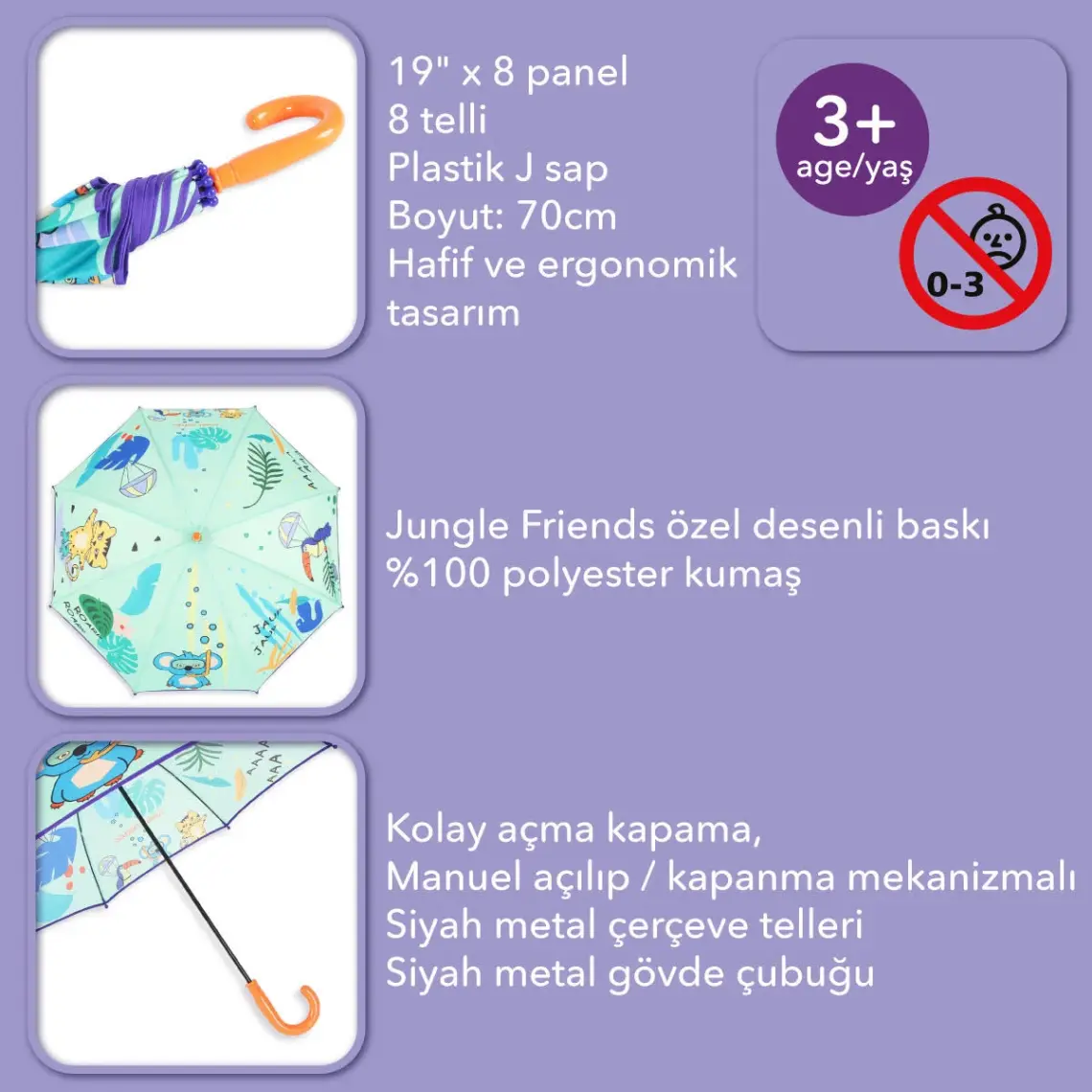 Milk&moo Jungle Friends Çocuk Şemsiyesi Unisex