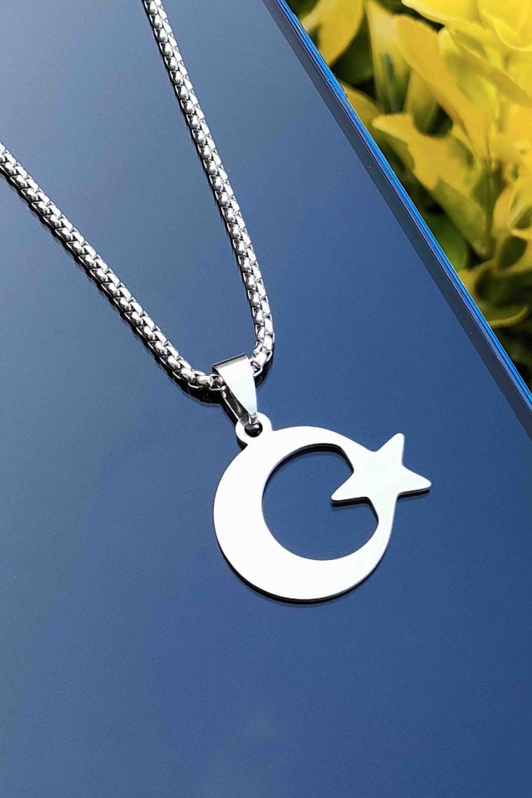 Silverlina Gümüş Ay Yıldız Bayrak Kolye