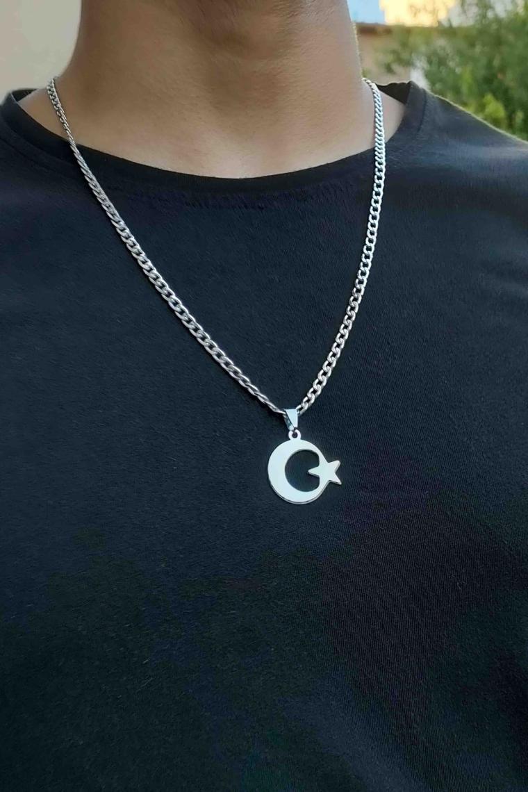 Silverlina Gümüş Ay Yıldız Bayrak Kolye