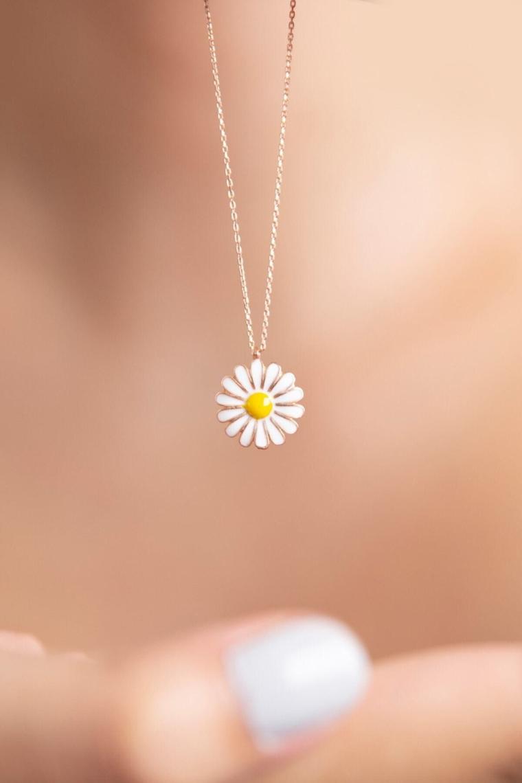 Miavi Silver 925 Ayar Gümüş Mineli Papatya Kolye