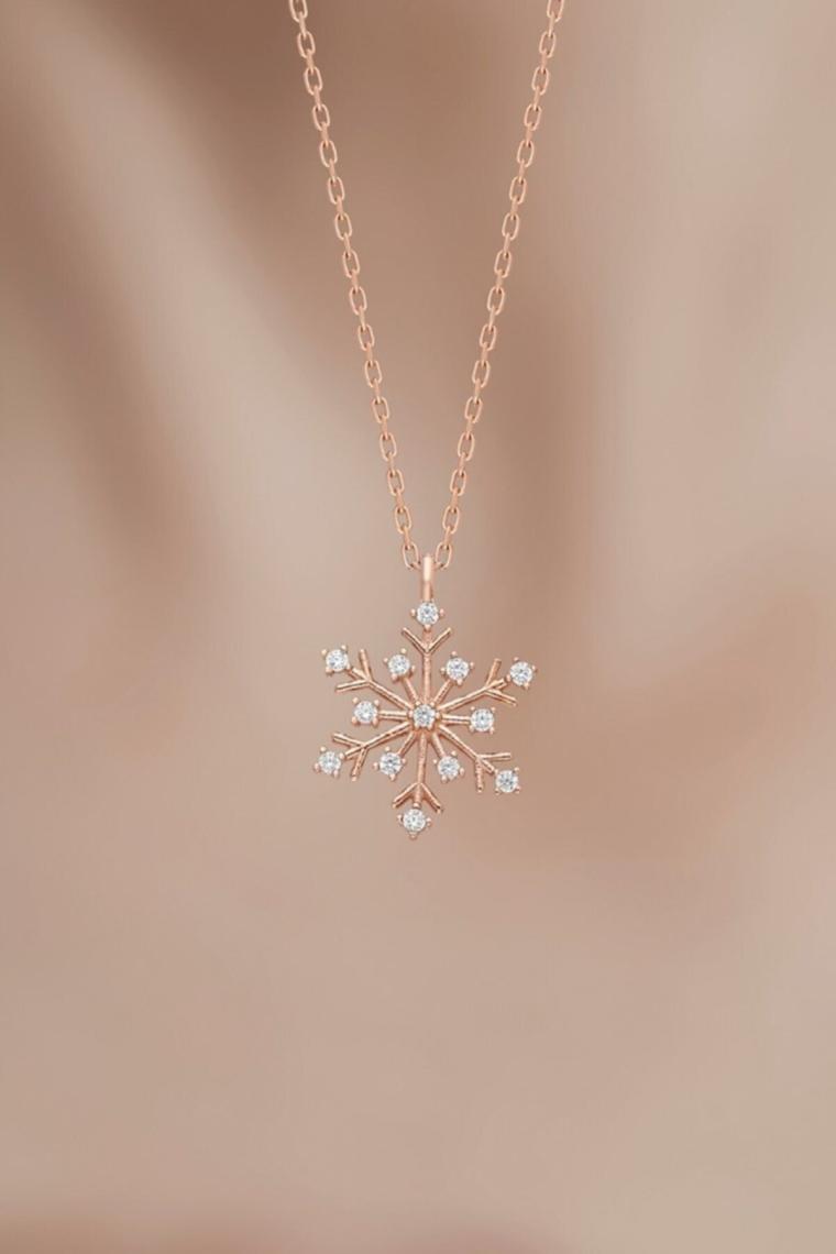 Bilsen Store 925 Ayar Gümüş Rose Kaplama Unutma Beni Çiçeği Kolye