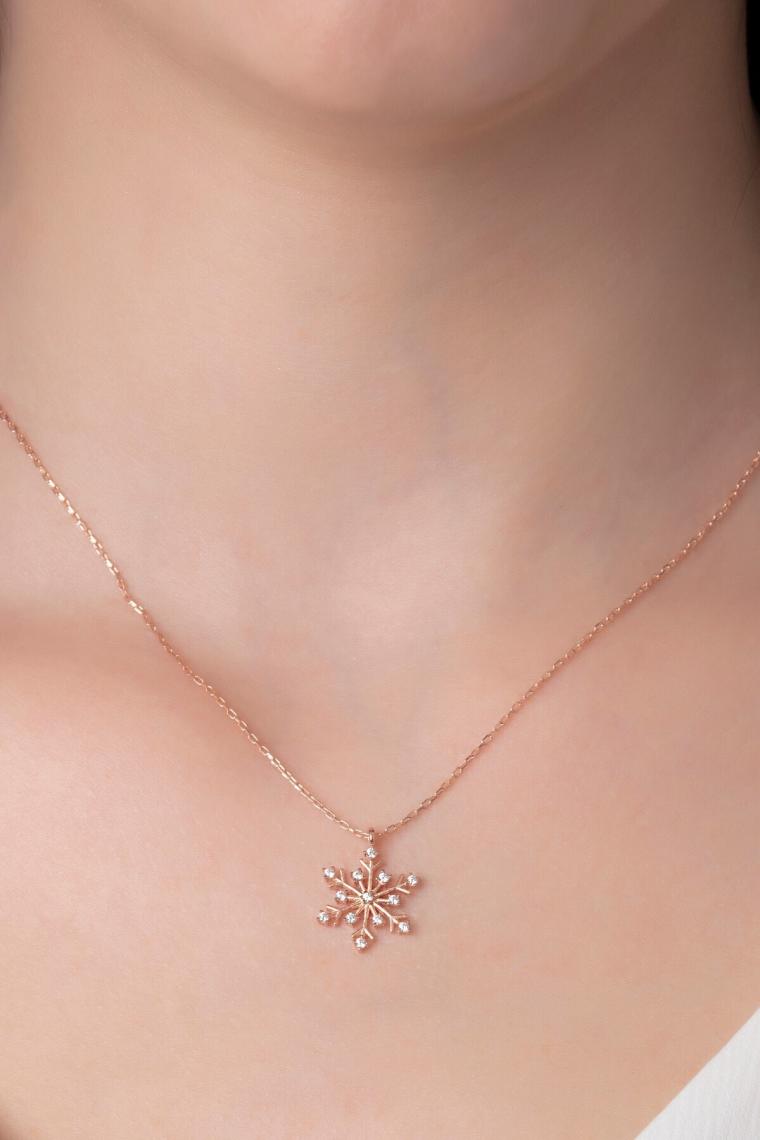 Bilsen Store 925 Ayar Gümüş Rose Kaplama Unutma Beni Çiçeği Kolye