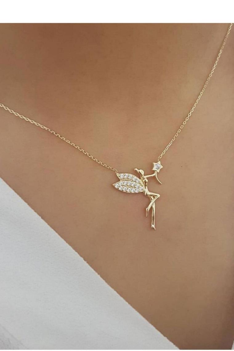 Papatya Silver 925 Ayar Gümüş Zirkon Taşlı Melek Figürlü Kadın Kolye – Zarif ve Şık Günlük ve Özel Takı