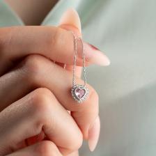 Nereze 925 Ayar Gümüş Rodyum Kaplama Pembe Taşlı Kalp Kolye