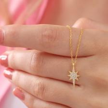 Ashak Accessories Kadın Kuzey Kutup Yıldızı 925 Ayar Gümüş Zincirli Swarovski Taşlı Model Kolye