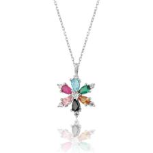 Zanaat Silver 925 Ayar Gümüş Zincirli Mix Taşlı Lotus Kamelya Çiçeği Kolye