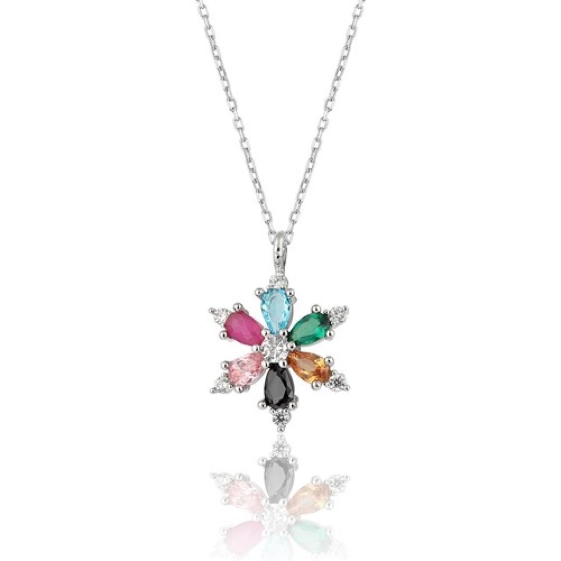 Zanaat Silver 925 Ayar Gümüş Zincirli Mix Taşlı Lotus Kamelya Çiçeği Kolye